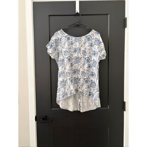 Terzo Millenio Floral Linen Button Back Blouse Size Small